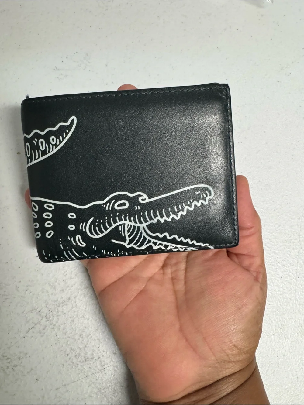 Lacoste Black Bi-Fold Wallet with White Crocodile Graphic